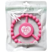 Wholesale - 1pc Silicone Peace Teether - Rose Pink "Girls Rule" C/P 100, UPC: 195010141888